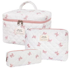 Honitty quilted floral makeup bag front view, ideal for stylishly organizing cosmetics on the go.