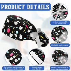Honoson dental scrub cap pattern 3 features ponytail opening ideal for busy clinic days.