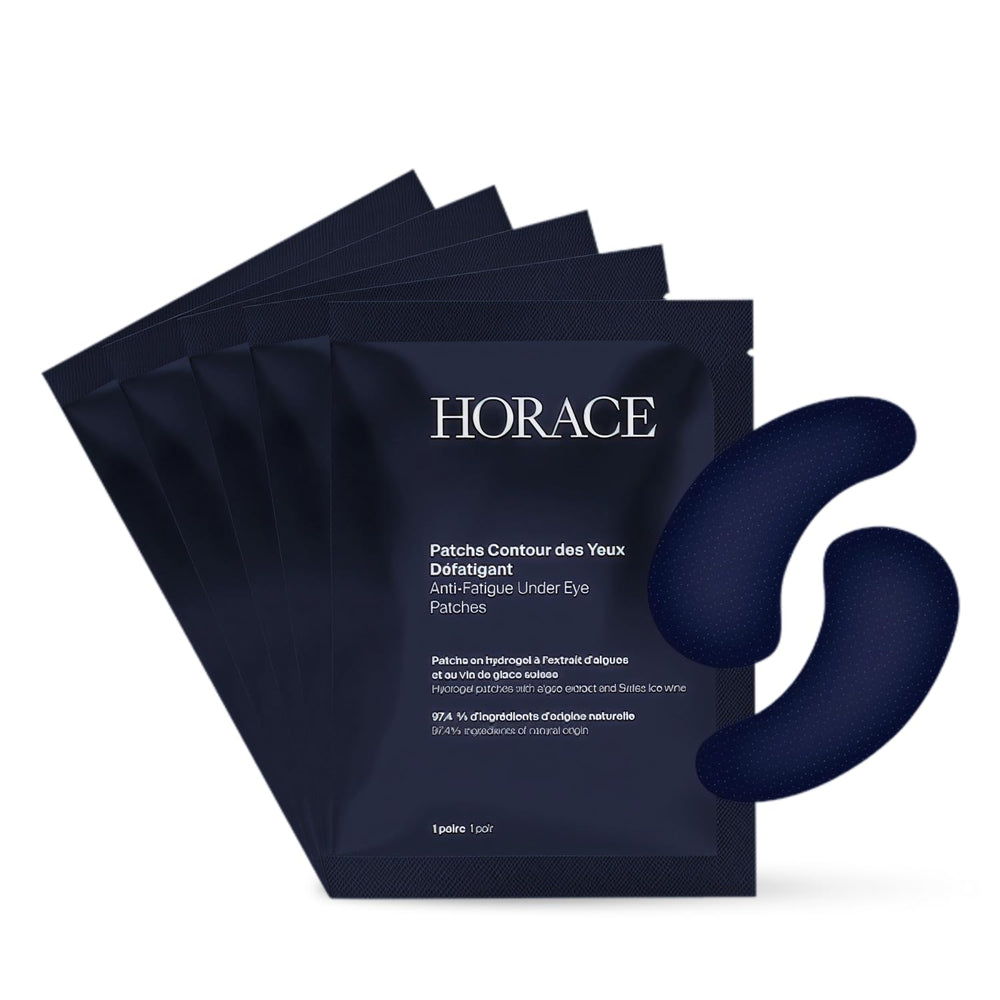 Horace anti-fatigue under-eye patches pack close-up for quick depuffing.