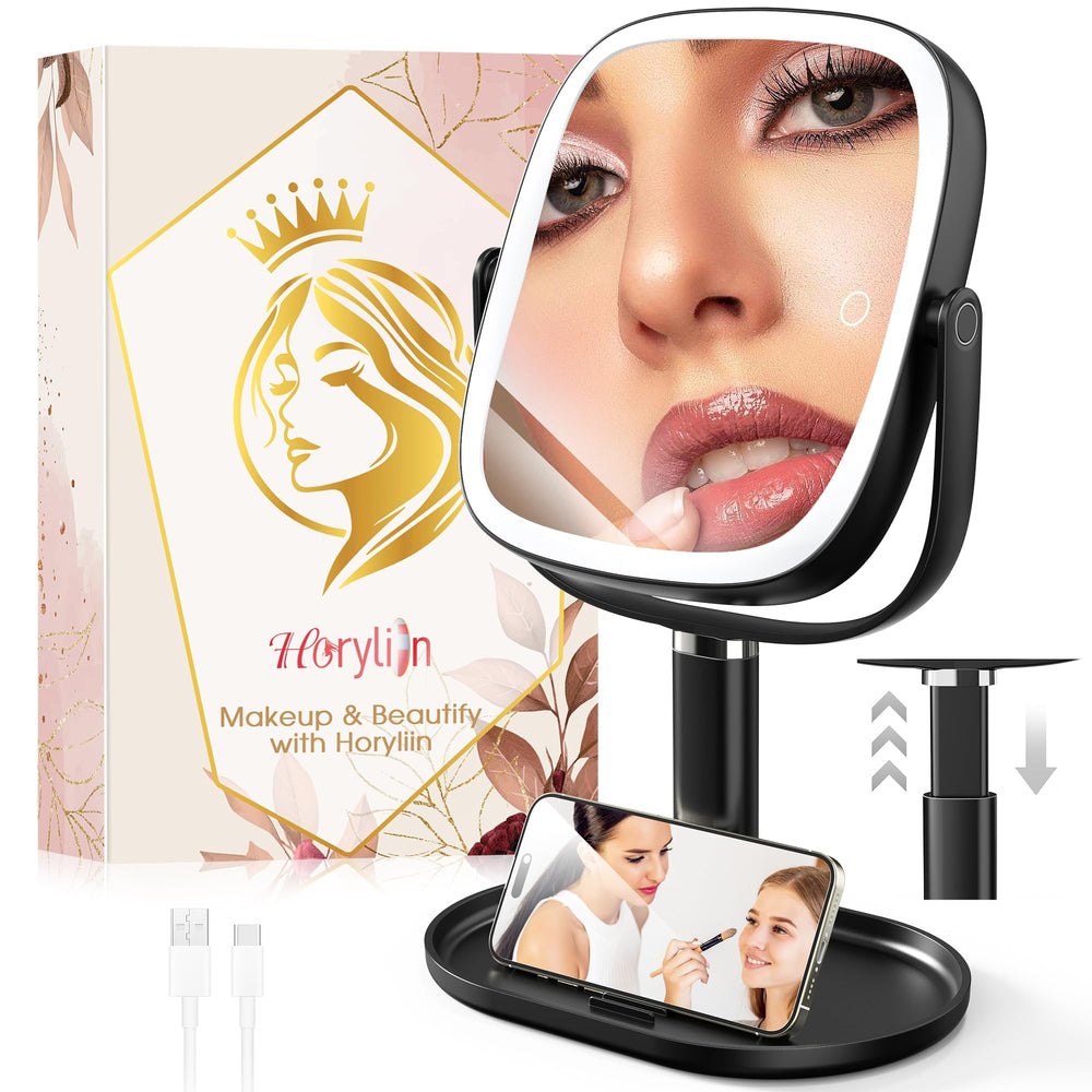 Horyliin makeup mirror lights 10x 1x for precise lash application and skincare.