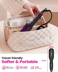 Hoson mini straightener brush compact design fits a purse for travel styling.