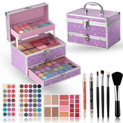 Hot Sugar teens makeup kit open in purple train case for easy on-the-go organization.