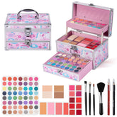 Hot Sugar unicorn train case open with teen makeup kit, perfect for on-the-go touch-ups.