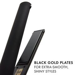 Hot Tools Pro Artist Black Gold 1in flat iron rounded edges enable curling and beach waves.