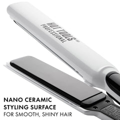 In-use Hot Tools Pro Artist Nano Ceramic Flat Iron straightening hair for sleek look
