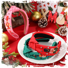 Hoteam multicolor rhinestone detail on headband adds festive flair for Christmas outfits.