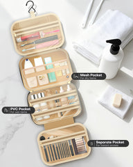 HOTOR toiletries bag bottle straps hold upright to prevent spills.