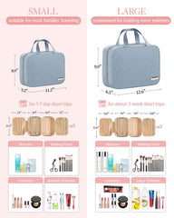 HOTOR travel toiletry bag four compartments highlights organized storage for cosmetics and toiletries.