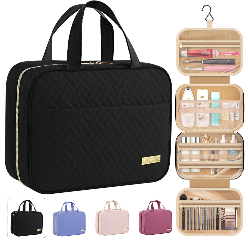 HOTOR travel toiletry bag hanging hook enables hands-free access on trips