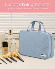 HOTOR travel toiletry bag hanging hook demonstrates easy bathroom access and save counter space.