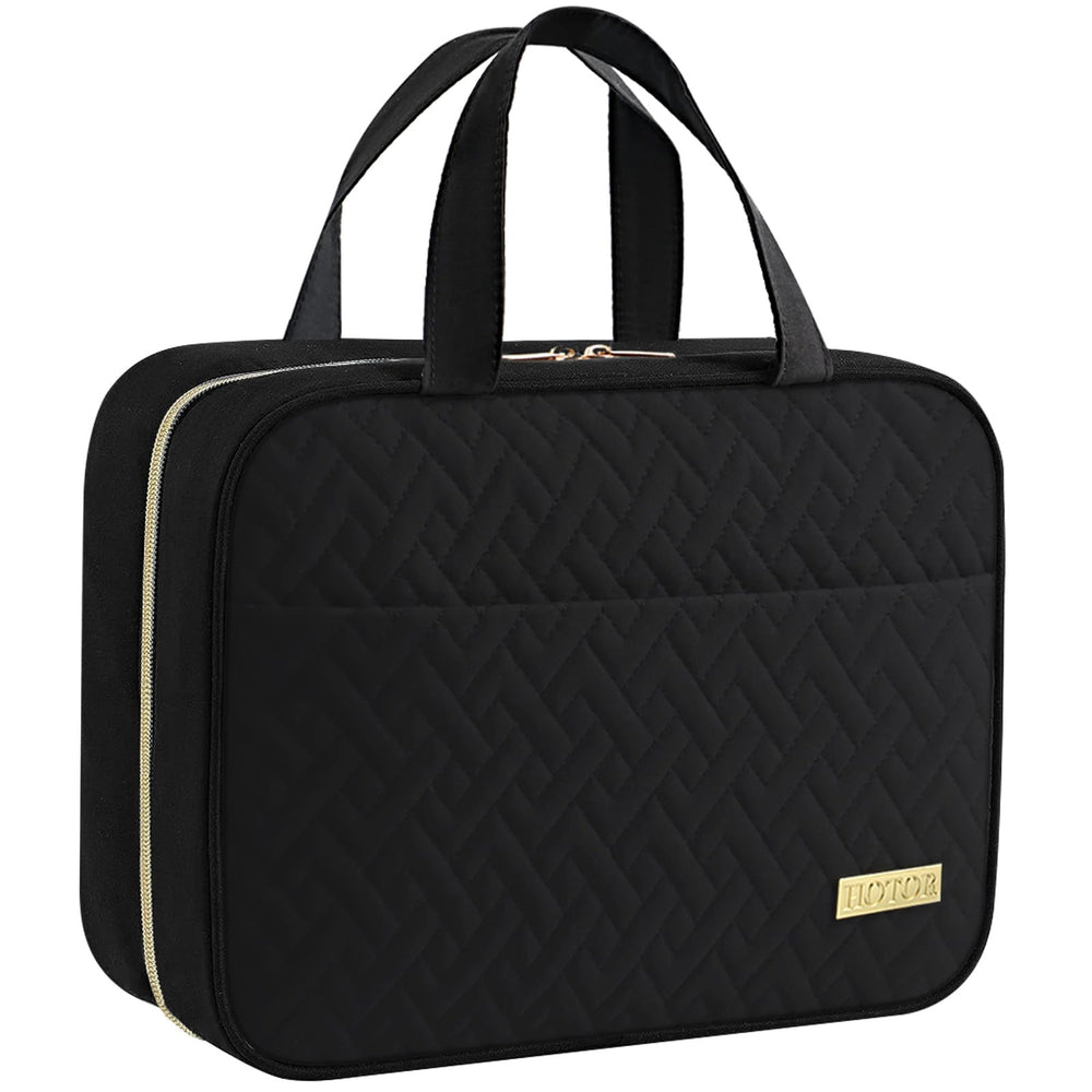 HOTOR travel toiletry bag hanging hook keeps toiletries organized for easy bathroom access.