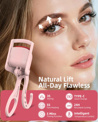 HOTRYEE heated eyelash curler pink 3-second lift highlights rapid curl formation