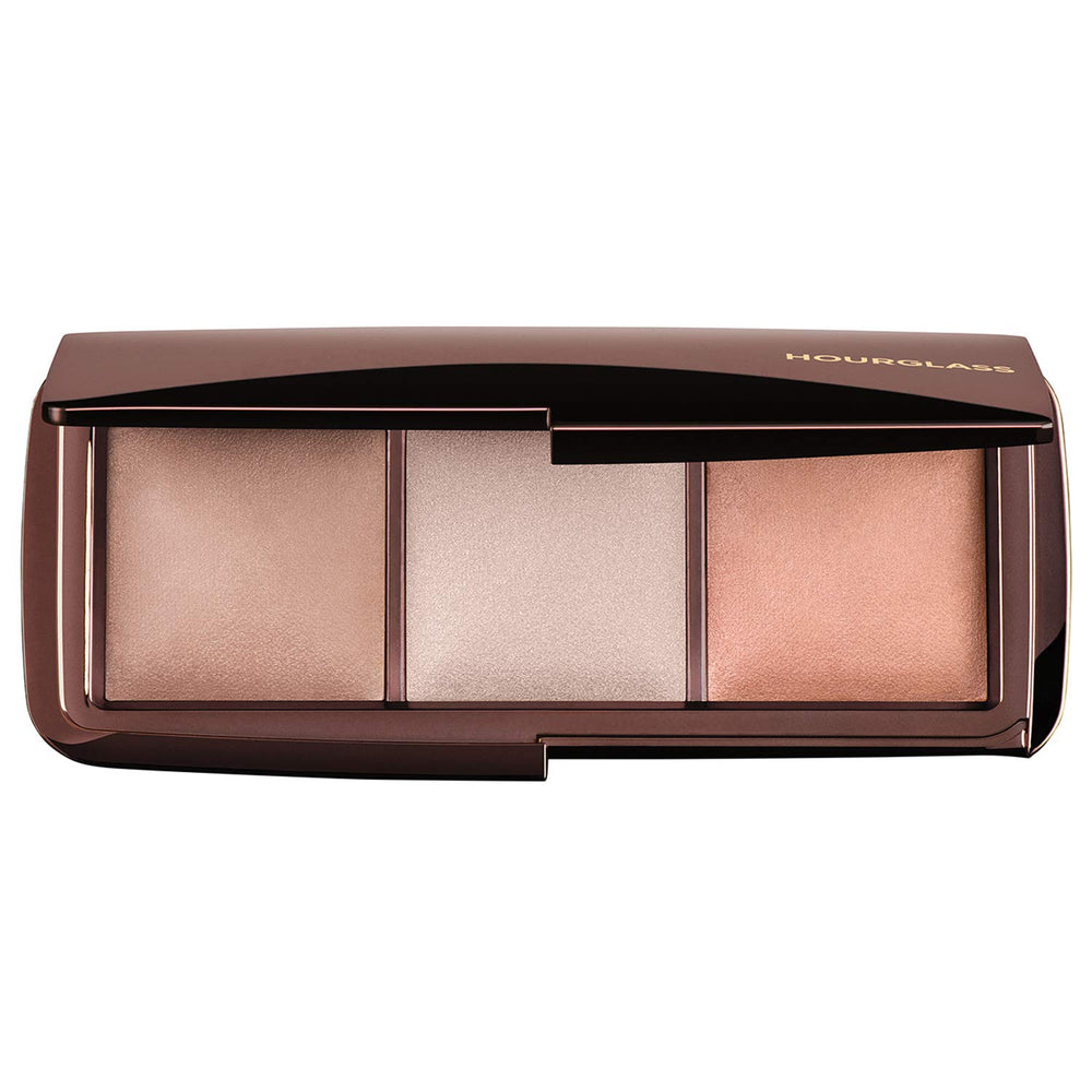 Hourglass Ambient Lighting Palette compact swatches show three shades for soft-focus glow