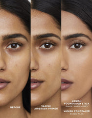 Hourglass Vanish Airbrush Primer veil application demonstrates soft-focus blur for pores.