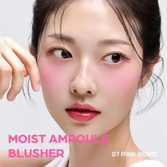 House of Hur Moist Ampoule Blusher finger application demonstrates buildable color.