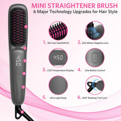 Househerb straightener brush LED display showing precise temperature control.