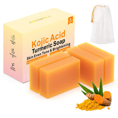 HOYEHOLA Kojic Turmeric Soap Bar 4-pack on a clean surface, versatile skincare.