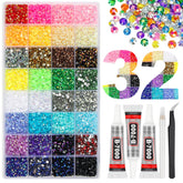 HRLbrc 36000pcs rhinestones in 32 colors showing vibrant 3mm flatbacks for sparkling crafts