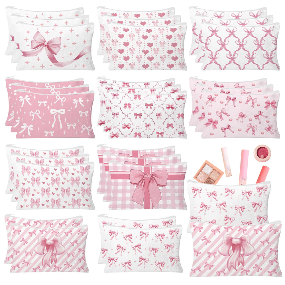 HSDSH pink bow makeup bag front view for stylish cosmetics organization