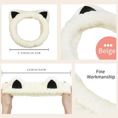 Huachi cat spa headband khaki absorbs moisture during makeup application.