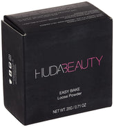 Huda Easy Bake Cupcake powder packaging close-up showing a luxe jar for effortless all-day setting