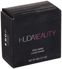 Huda Easy Bake Cupcake powder packaging close-up showing a luxe jar for effortless all-day setting