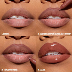 Huda Lip Pencil Pinky Brown swatch demonstrates precise contouring.