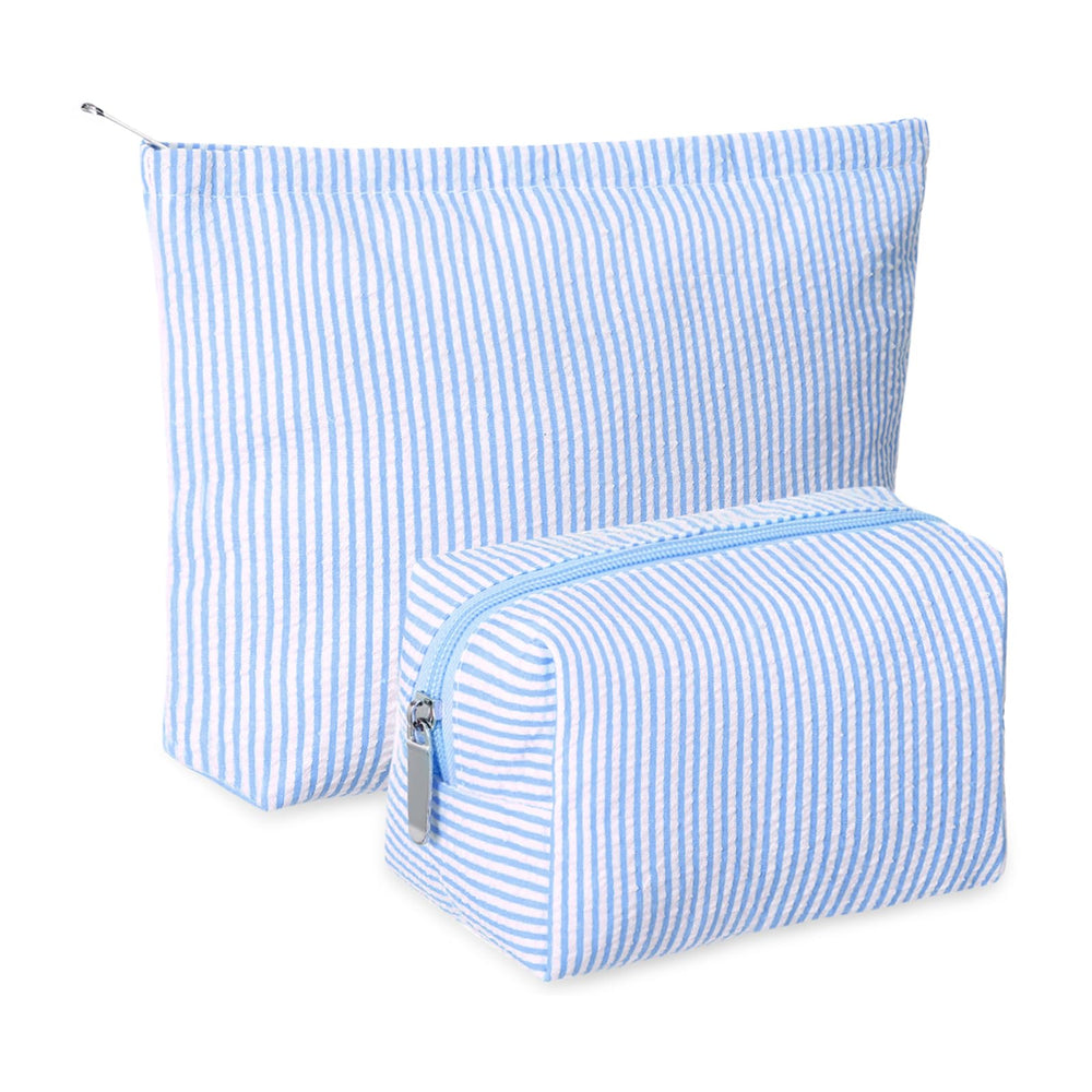 Huhumy bolsa de maquillaje con rayas azules para viaje y organización