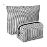 Huhumy two-piece makeup bag set in black seersucker for travel organization