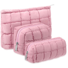 Huhumy Puffy makeup bag set front view, organized travel-ready appeal.