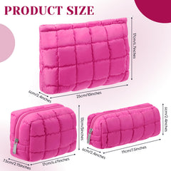 Huhumy quilted cosmetic pouch medium hot pink—compact yet roomy for makeup and brushes.