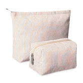 Huhumy seersucker makeup bags front view showing stylish travel organization