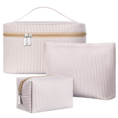 Huhumy seersucker makeup bags set front view for travel organization and style