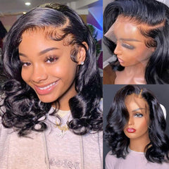 HUIWANYAN Hihmarm body wave bob wig front view showing natural parting