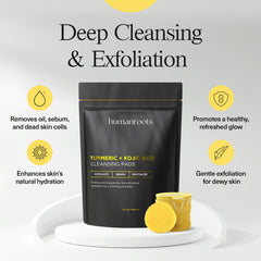 Humanroots Turmeric Kojic Pads textured side demonstrates gentle buffing for impurities.