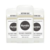 Humble Brands aluminum-free deodorant bottle shows Palo Santo and Frankincense scent for daily freshness.