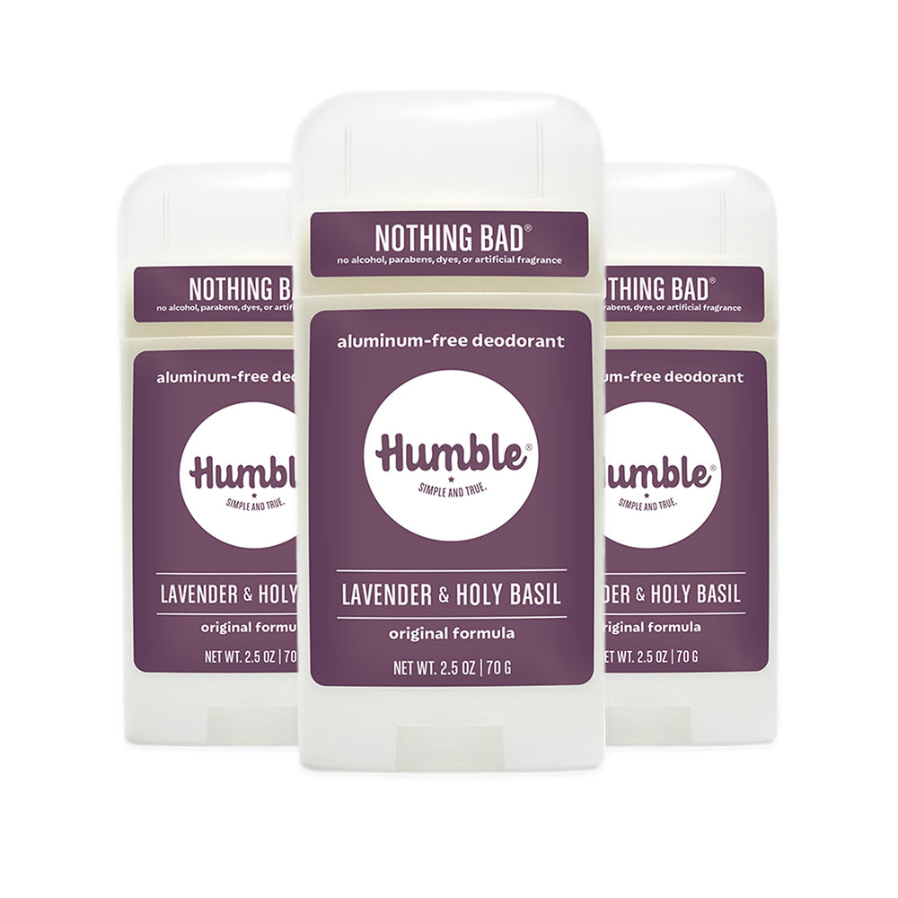 Humble Brands Original Formula deodorant bottle showing aluminum-free protection and odor control.