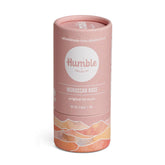 Humble Brands Original Formula Moroccan Rose packaging shows plastic-free, biodegradable design.