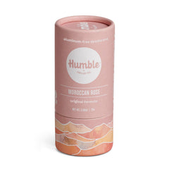 Humble Brands Original Formula Moroccan Rose packaging shows plastic-free, biodegradable design.
