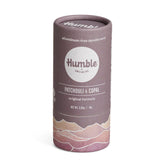 Humble Brands Original Formula deodorant packaging closeup highlights plastic-free packaging and natural ingredients for an eco-friendly lifestyle.