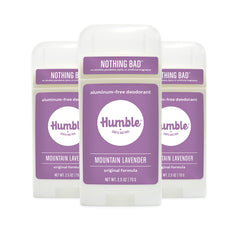 Humble Brands Original Formula deodorant packaging shows Mountain Lavender scent and aluminum-free design.