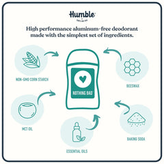 Humble Brands deodorant stick close-up highlighting smooth application.