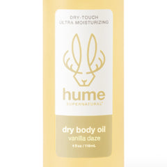 HUME SUPERNATURAL Dry Body Oil Spray demonstrates quick absorption for all skin types.