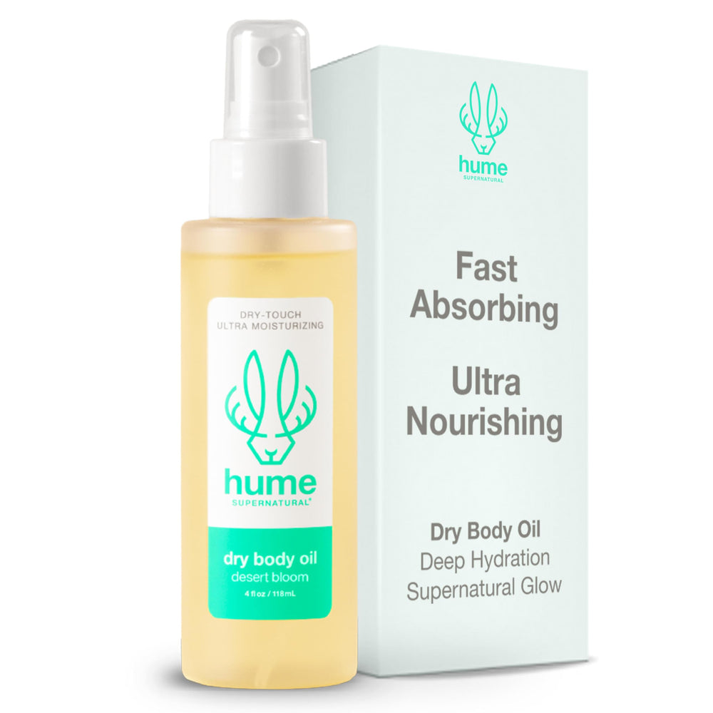 HUME SUPERNATURAL dry body oil spray bottle for quick moisturization after shower