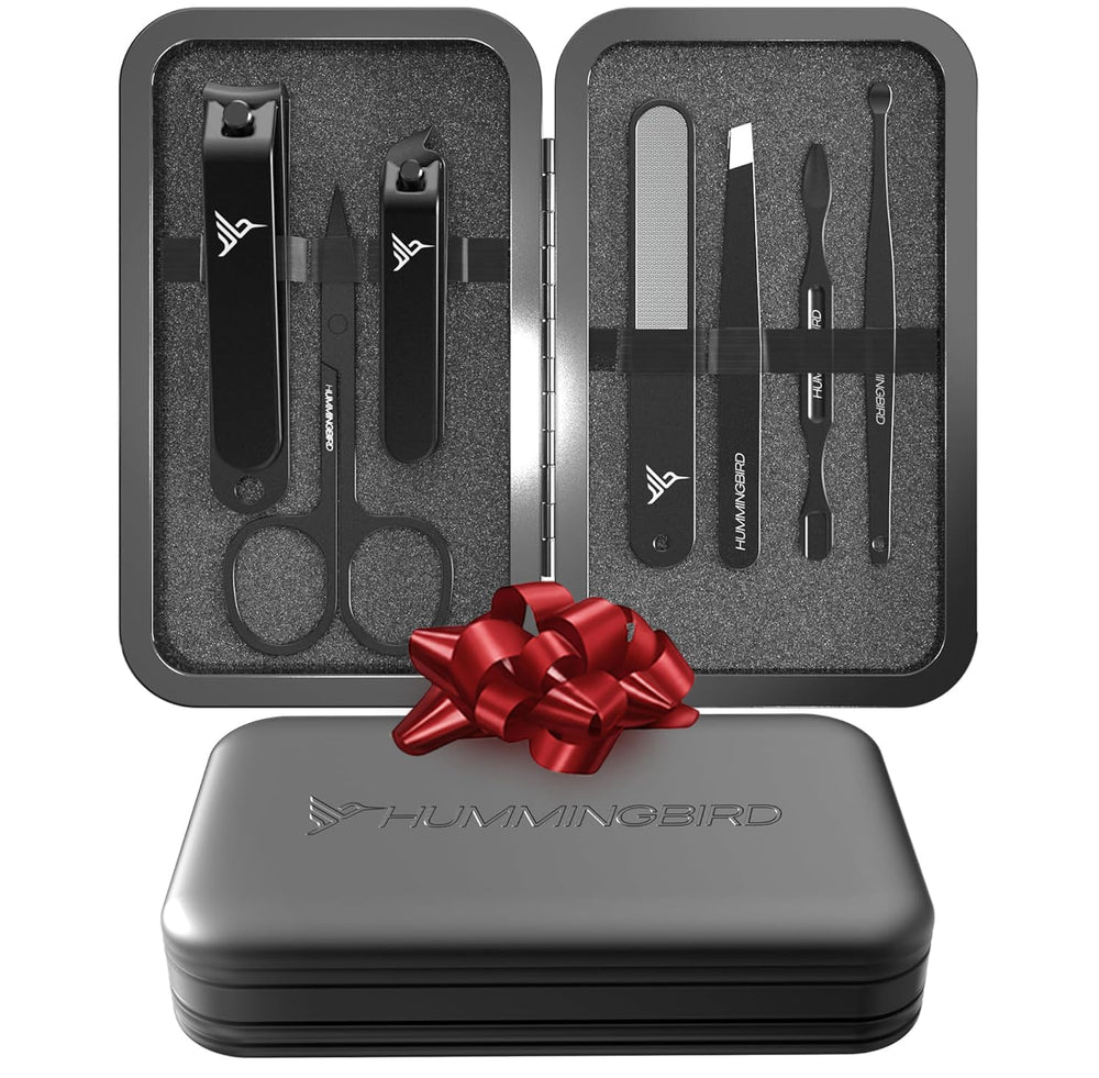 Hummingbird seven-piece manicure kit with case for on-the-go grooming.