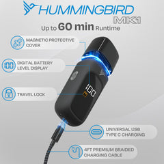 Hummingbird MK1 travel pouch protects the trimmer during trips and carry-on use.