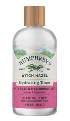 Humphreys Witch Hazel Hydrating Toner bottle on vanity for daily hydration.