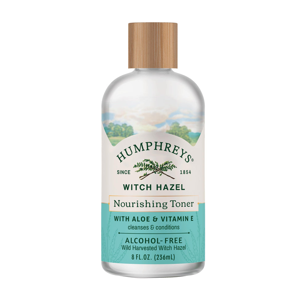 Humphreys Witch Hazel Nourishing Toner bottle front shows alcohol-free hydration for sensitive skin