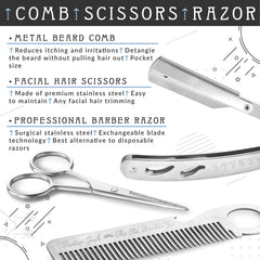 Hunter Jack straight razor kit beard-scissors for detailing and shaping.
