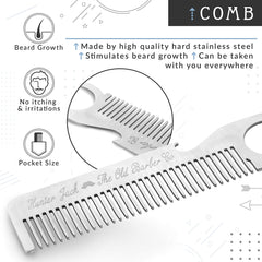Hunter Jack straight razor kit metal-comb for tidying facial hair.